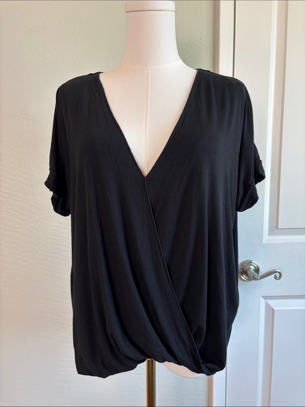 Bundle 2/$30! Double Zero Black V-Neck Wrap Surplice Blouse Draped Soft Knit